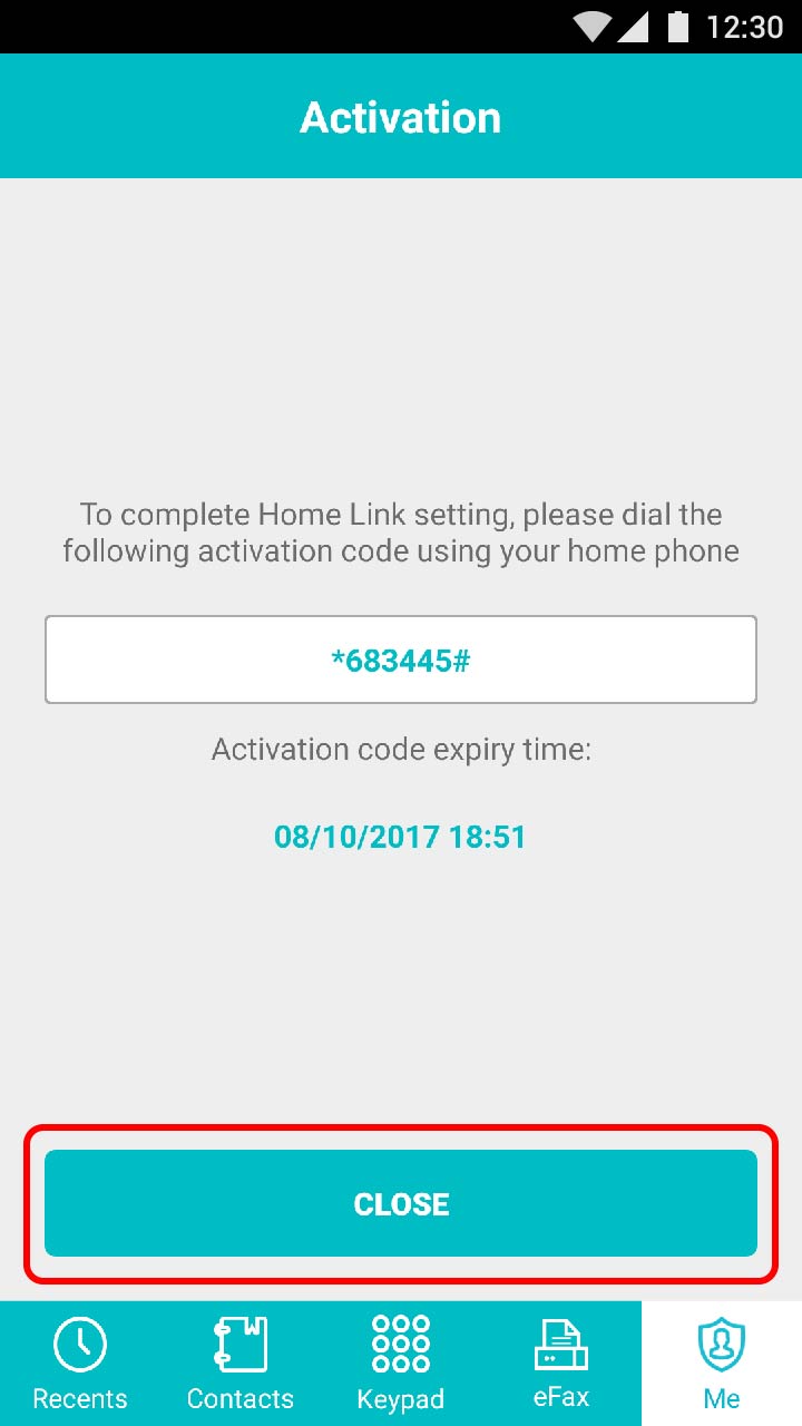 Receive the activation code via the app and enter it using your homephone. An audio message will confirm activation.